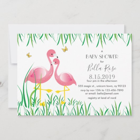 Roze Baby shower Flamingos Invite Kaart (Voorkant)