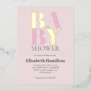 Roze Baby shower Folie Uitnodiging