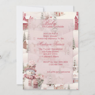 Roze Baby shower Invitation - Winterthema Kaart