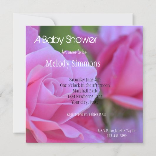 Roze Baby shower Kaart (Achterkant)