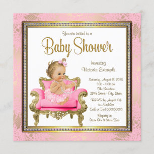 Roze Baby shower Lace Pearls Pink Gold Kaart