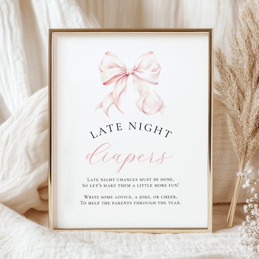 Roze Baby shower Late Night Luiers Tafelteken Poster