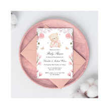 Roze Baby shower Meisje Teddy Bear Uitnodiging