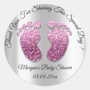Roze Baby shower met glitter Feet Harver Ronde Sticker