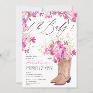 Roze baby shower met roze bloemen kaart