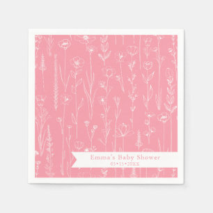 Roze Baby Shower met Wilde Bloemen   Bloemmotief  Servet