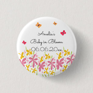 Roze Baby Shower met Wilde Bloemen Ronde Button 3,2 Cm