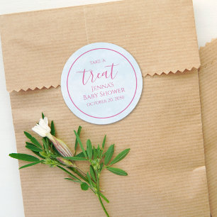 Roze Baby shower minimalistisch blauw kalligrafie Ronde Sticker