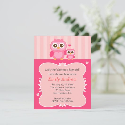 Roze baby shower, mummy en kind kaart (Staand voorkant)