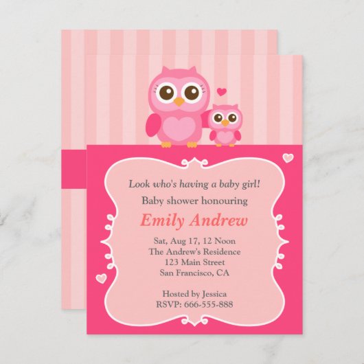 Roze baby shower, mummy en kind kaart (Voorkant / Achterkant)