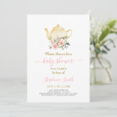 Roze Baby shower par-tea uitnodiging (Staand voorkant)