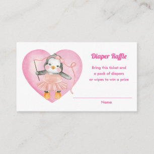 Roze Baby shower Pinguïn Luier Raffle Tickets Informatiekaartje