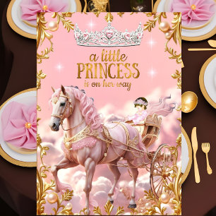 Roze baby shower prinses paard en koets kaart