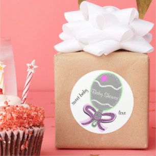 Roze Baby shower rammelaar Ronde Stickers