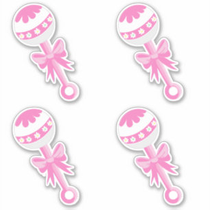 Roze Baby shower Rattles met Bow Sticker