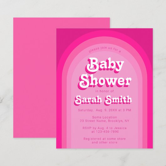 Roze Baby shower Retro Arch Budget Meisje Invitati (Voorkant / Achterkant)