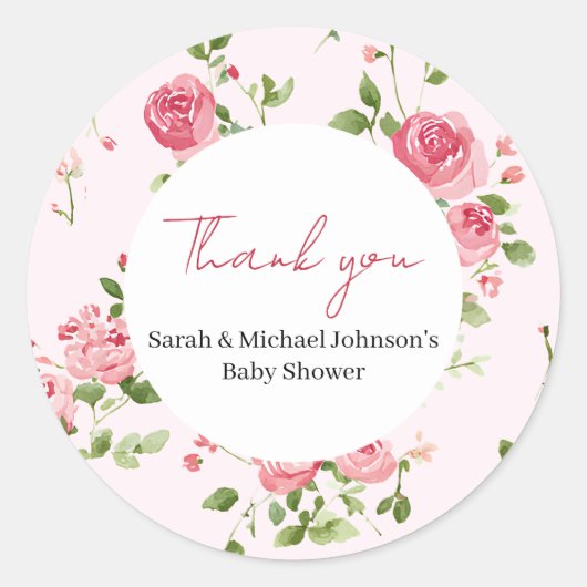 Roze Baby shower Ronde Sticker (Voorkant)