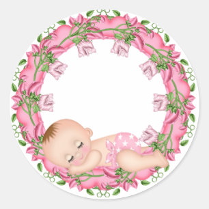 Roze Baby shower sticker met Baby floraal