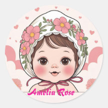 Roze baby shower sticker met watercolor bloemen &
