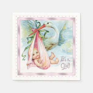 Roze Baby shower Stork Servet