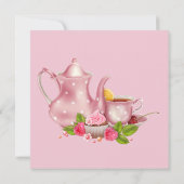 Roze Baby shower Tea Party Uitnodiging (Achterkant)