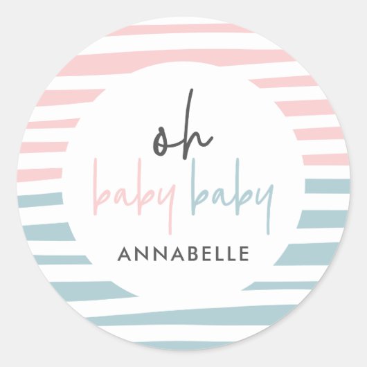 roze baby shower typografie moderne partij ronde sticker (Voorkant)