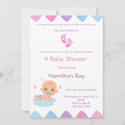 Roze Baby shower Uitnodiging (Voorkant)