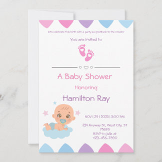 Roze Baby shower Uitnodiging