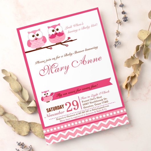 Roze Baby shower Uitnodiging