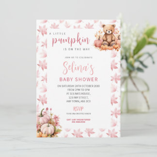 Roze Baby Shower Uitnodiging Kleine Pompoen, Herfs