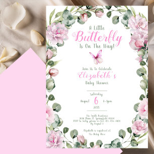 Roze Baby Shower Uitnodiging Kleine Vlinder