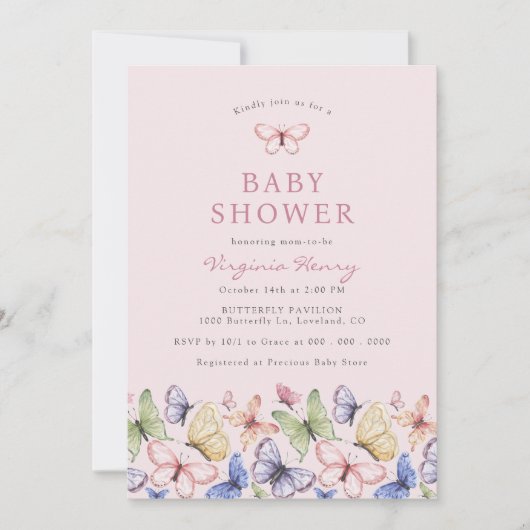 Roze Baby shower van Butterfly Kaart (Voorkant)