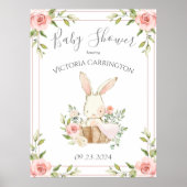 Roze Baby shower van de Floral Bunny Poster (Voorkant)