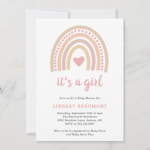 Roze Baby shower van de Heart Cute Girl Boho Rainb Kaart