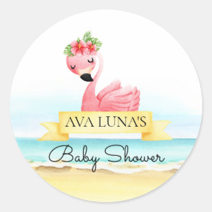 Roze Baby shower van Flamingo Girl Ronde Sticker