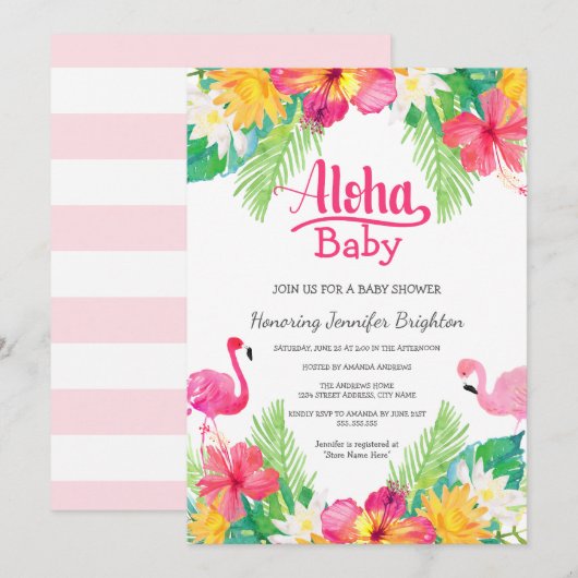 Roze | Baby shower van Flamingo Luau Kaart (Voorkant / Achterkant)