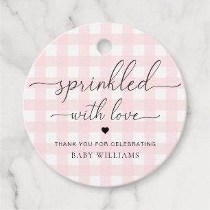 Roze Baby shower van Gingham, gerimpeld met liefde Bedankjes Labels