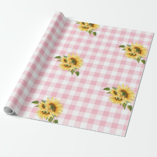 Roze Baby shower van Gingham Sunflower Cadeaupapier