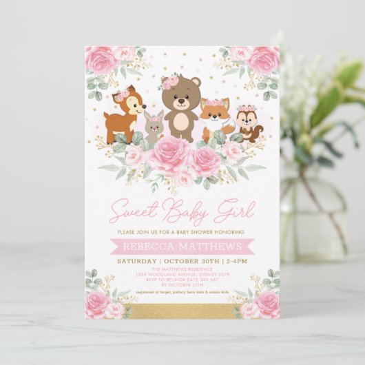 Roze Baby shower van goudhaver Kaart (Staand voorkant)