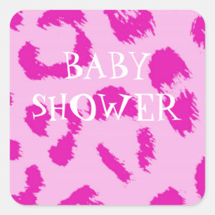 Roze Baby shower van het Leopard Pattern Vierkante Sticker