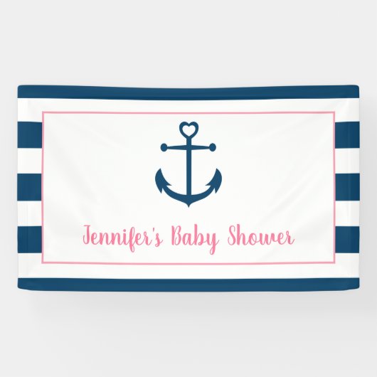 Roze Baby shower van het meisje van de marine Spandoek (Horizontaal)