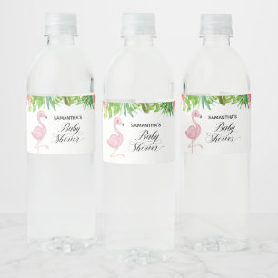 Roze Baby shower van Tropische Bladeren van Flamin Waterfles Etiket