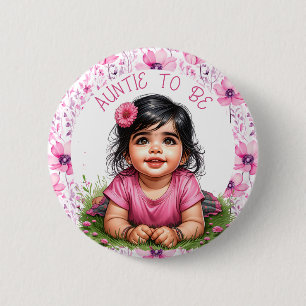 Roze Baby shower voor meisjes   Tante om te zijn Ronde Button 5,7 Cm