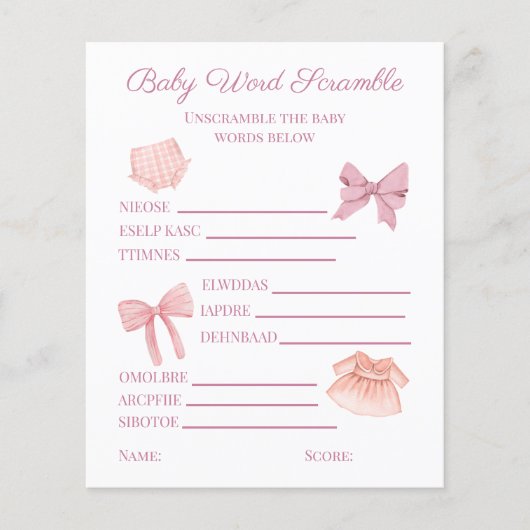  roze Baby shower Word Scramble (Voorkant)