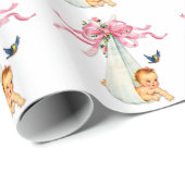 roze Baby showers inpakpapier (Rol Hoek)