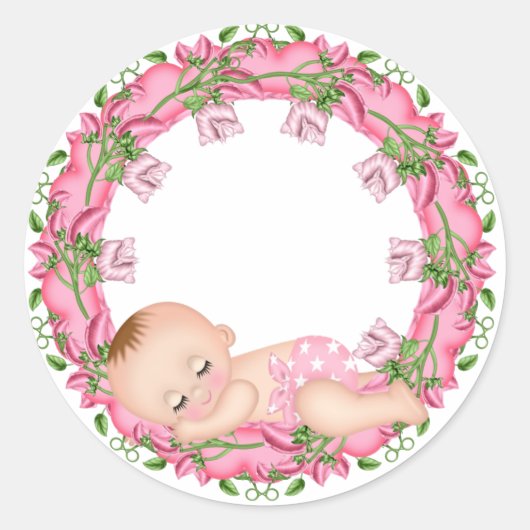 Roze Baby showers Sticker met Baby floral (Voorkant)