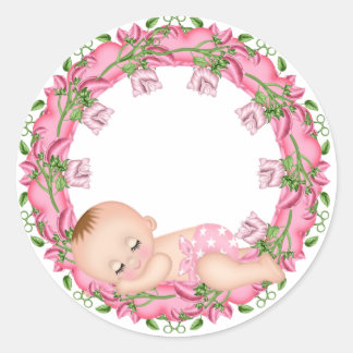 Roze Baby showers Sticker met Baby floral