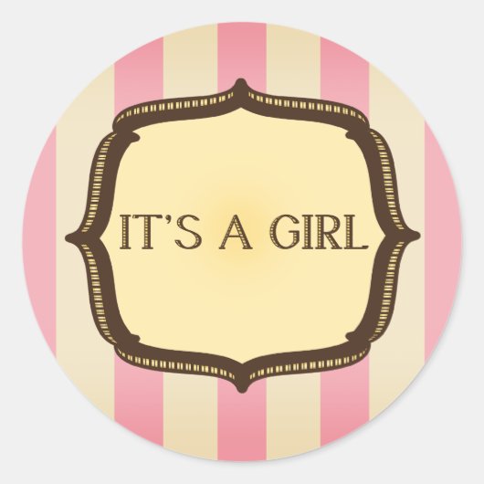 Roze Baby showers Sticker -  strepen (Voorkant)