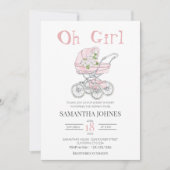 Roze baby stroller Blossom Baby shower Kaart (Voorkant)