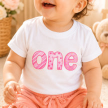 Roze baby T-shirt met patroon voor 1e verjaardag